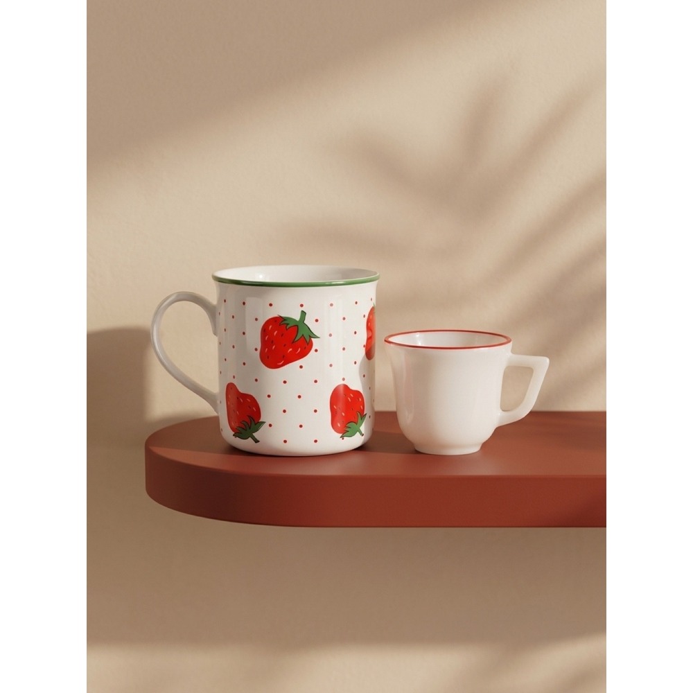 Vintage Strawberry Coffee Mug & Milk Glass Espresso Cup